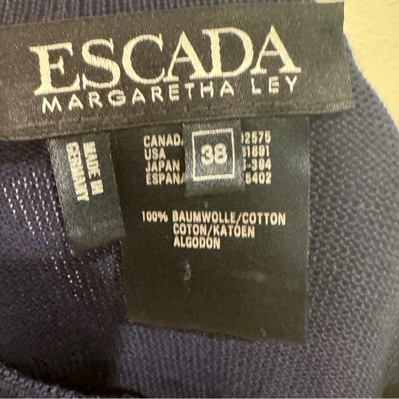 Vintage Escada by Margaretha Ley Navy Blue White Striped Floral Sweater Size 38 - Picture 16 of 16